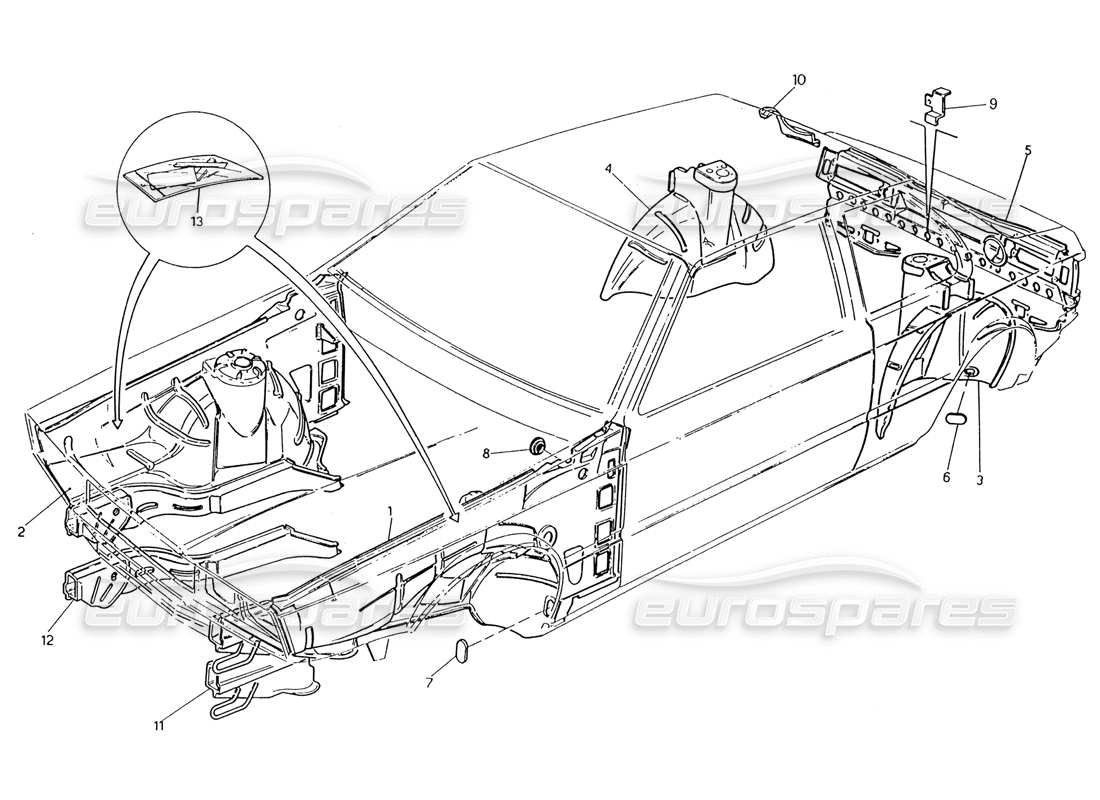 maserati 222 / 222e biturbo karosserie: teilediagramm innenverkleidung