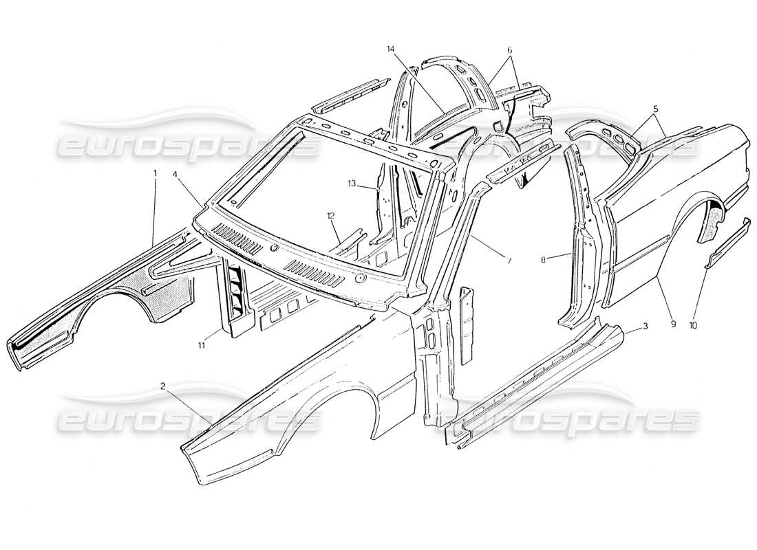 maserati karif 2.8 karosserie: außenbleche teilediagramm