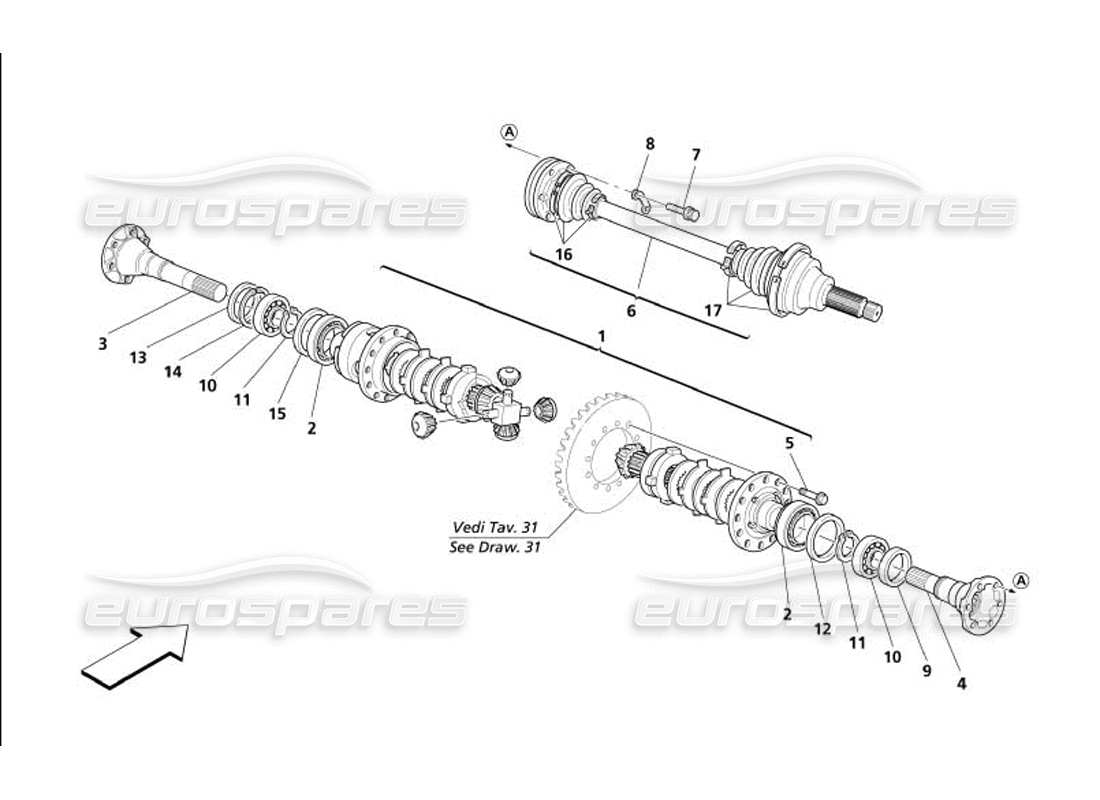 maserati 4200 coupe (2005) teilediagramm für differential und achswellen
