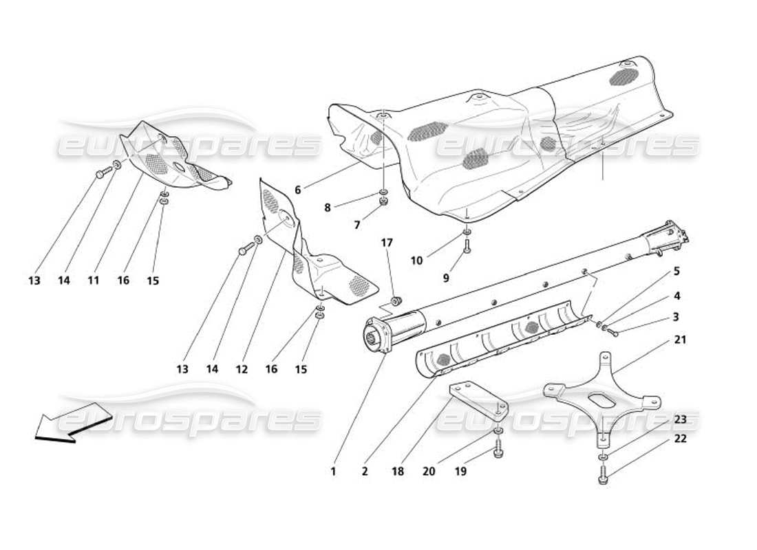 maserati 4200 spyder (2005) teilediagramm für motor-getriebe-verbindungsrohr und isolierungen