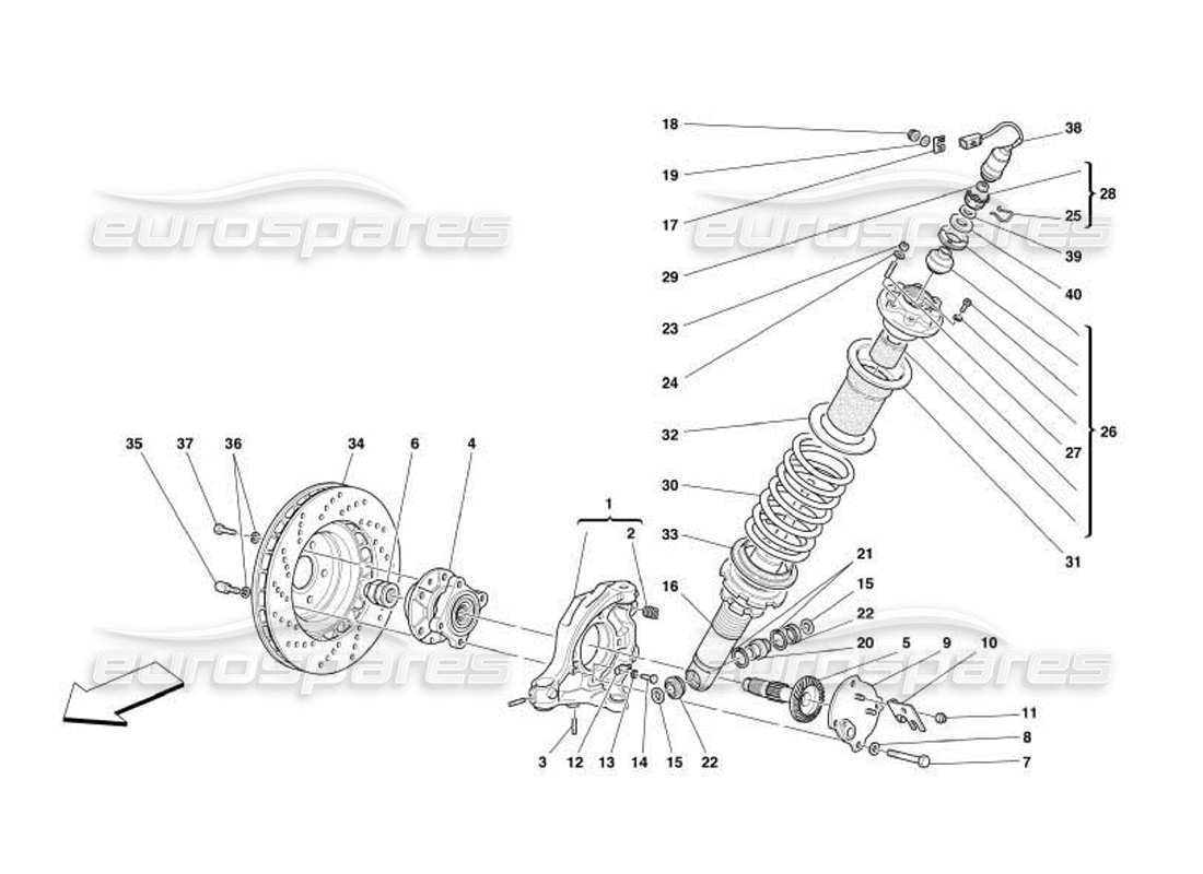 ferrari 550 barchetta vorderradaufhängung – stoßdämpfer und bremsscheibe teilediagramm