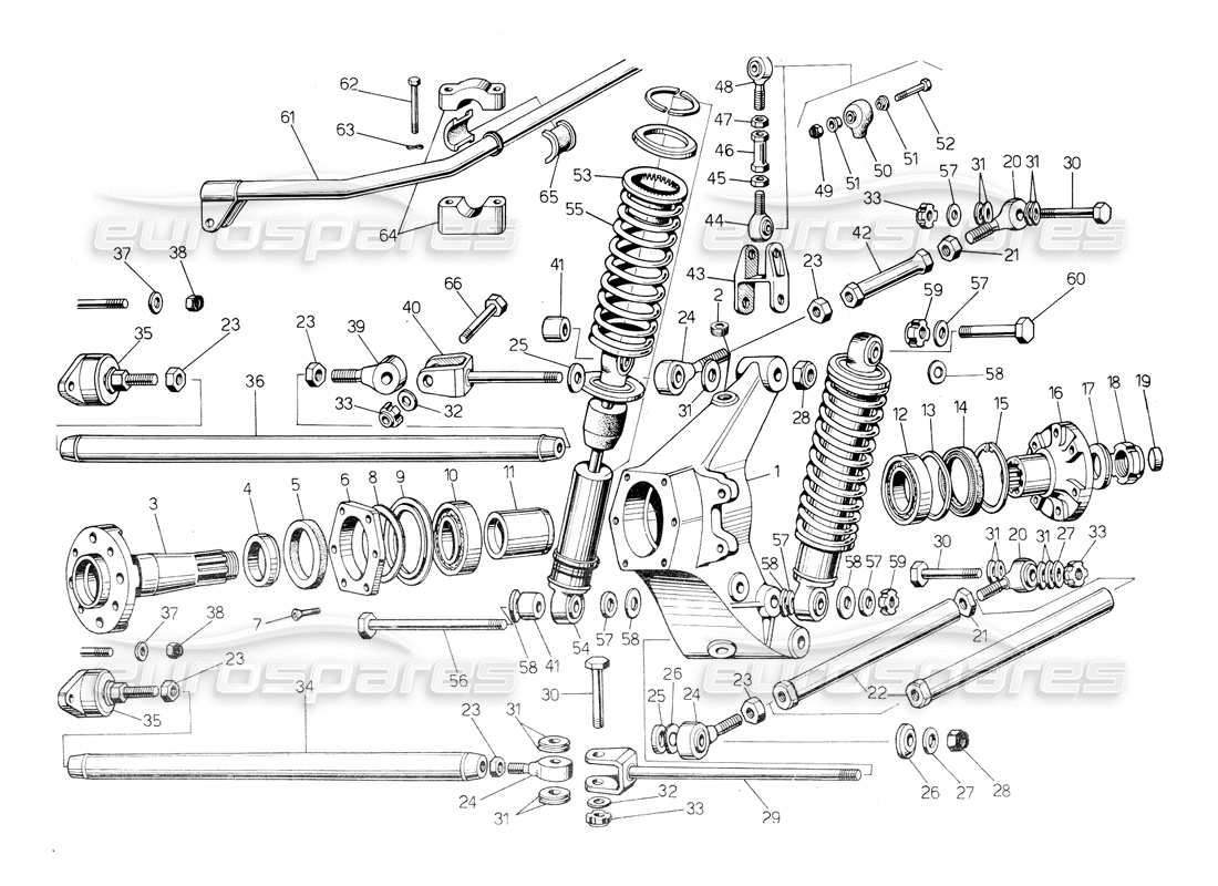 lamborghini countach 5000 qvi (1989) hinterradaufhängung teilediagramm