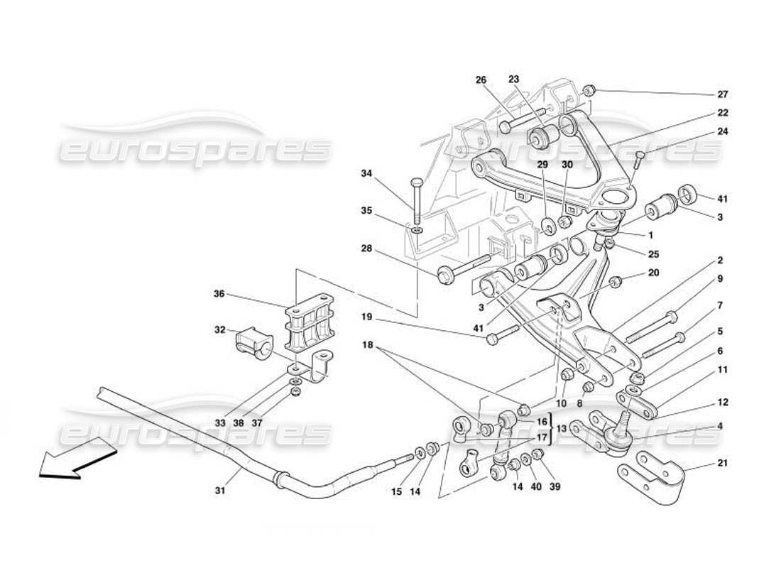 ferrari 550 barchetta vorderradaufhängung - teilediagramm für querlenker und stabilisator
