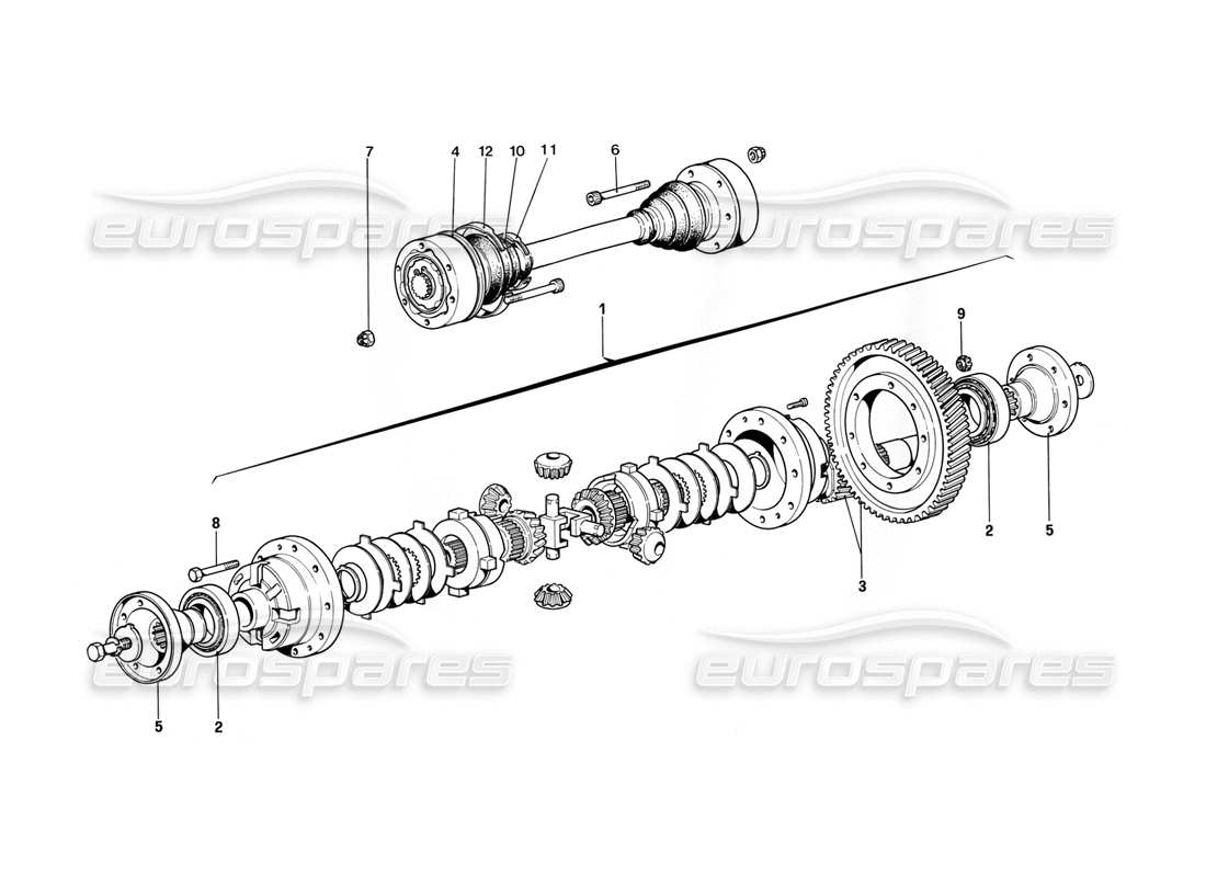 ferrari mondial 3.2 qv (1987) teilediagramm für differential und achswellen