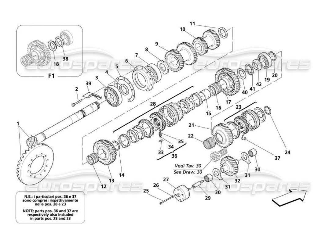maserati 4200 coupe (2005) teilediagramm für vorgelegewellenräder