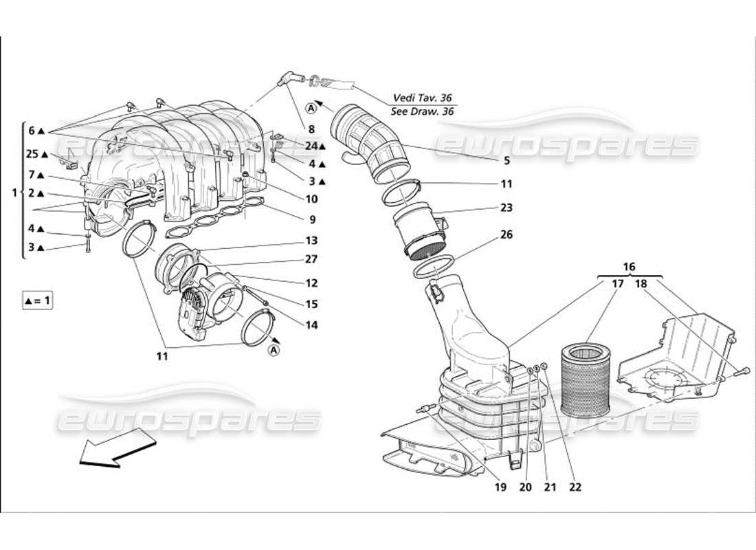 maserati 4200 coupe (2005) teilediagramm des luftansaugkrümmers