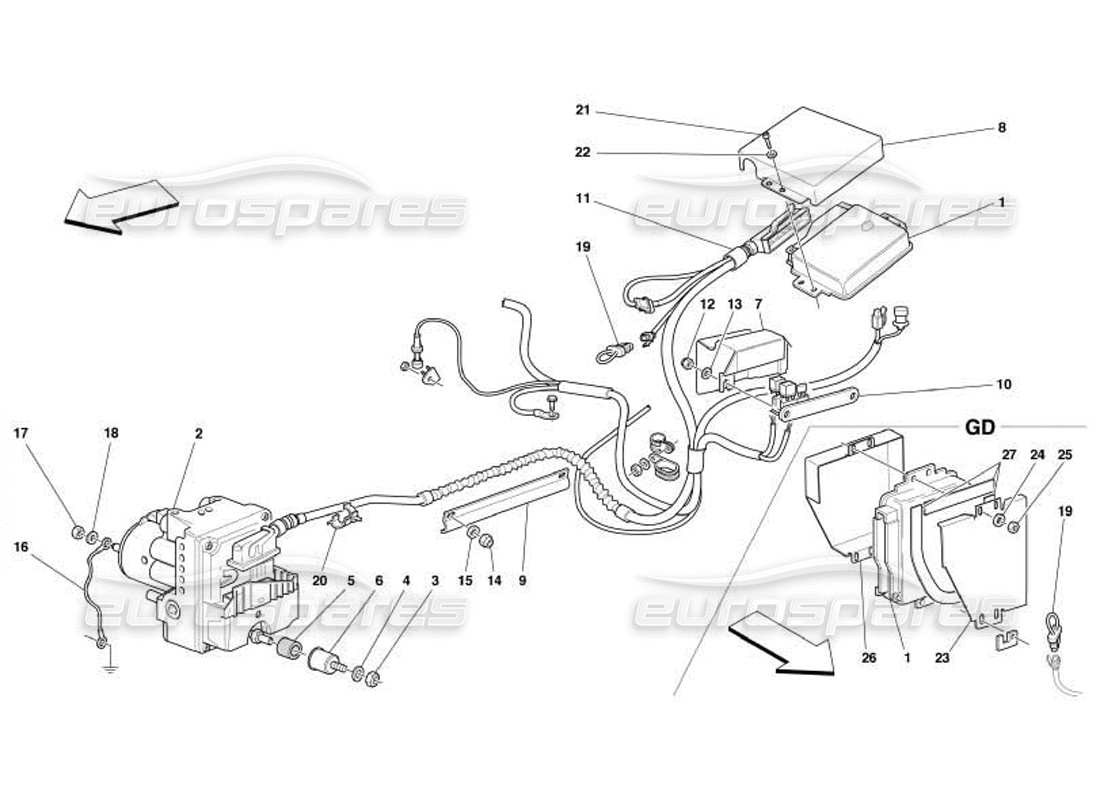 ferrari 550 barchetta steuergerät und hydraulikausrüstung für abs-asr-system - teilediagramm