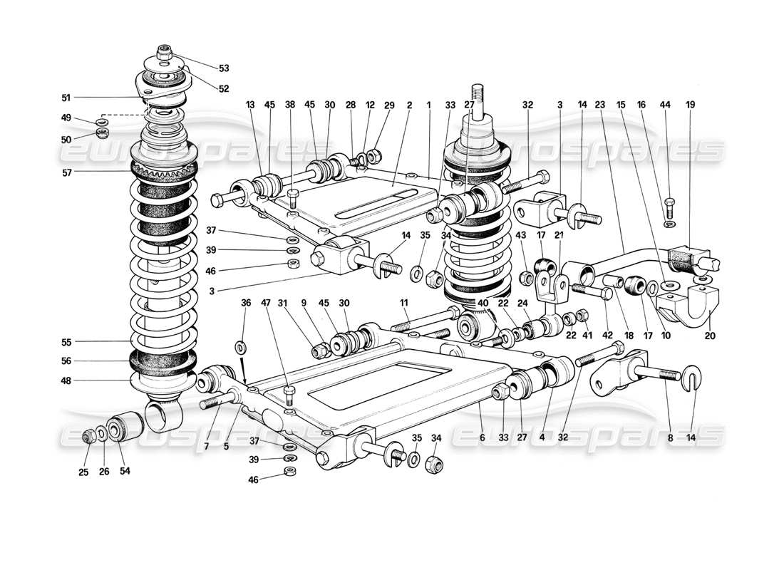 ferrari 412 (mechanical) hinterradaufhängung - teilediagramm für hebel und stoßdämpfer