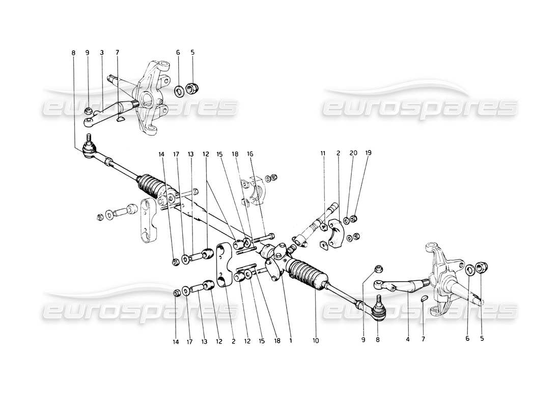 ferrari 512 bb teilediagramm für lenkgetriebe und gestänge