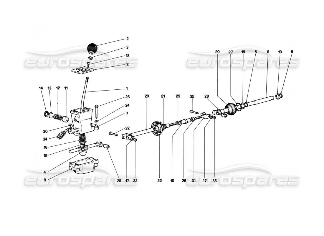 ferrari 208 turbo (1982) teilediagramm für externe getriebesteuerungen