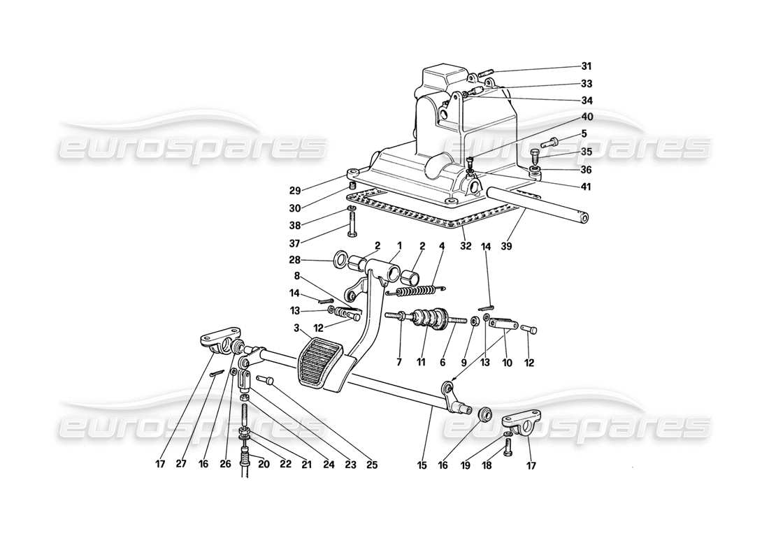 ferrari 328 (1988) pedalboard - kupplungssteuerung (für fahrzeuge mit antiblockiersystem - varianten für rhd-version) teilediagramm