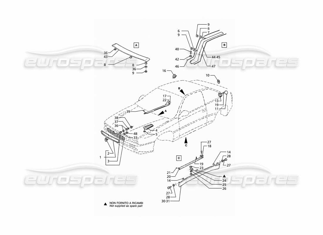 maserati ghibli 2.8 (abs) teilediagramm für externe abschlussabzeichen