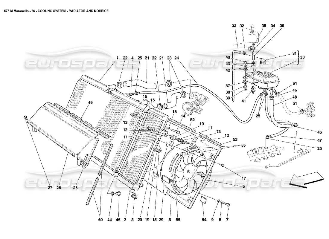 ferrari 575m maranello kühlsystem-kühler und nourice teilediagramm