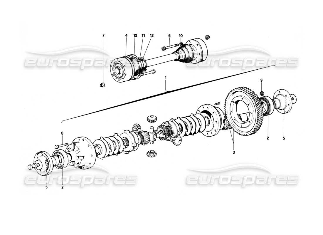 ferrari 208 turbo (1982) teilediagramm für differential und achswellen