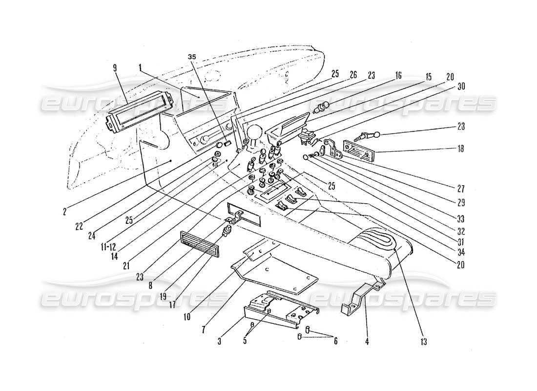 ferrari 365 gtc4 (coachwork) teilediagramm für die schalter der inneren mittelkonsole