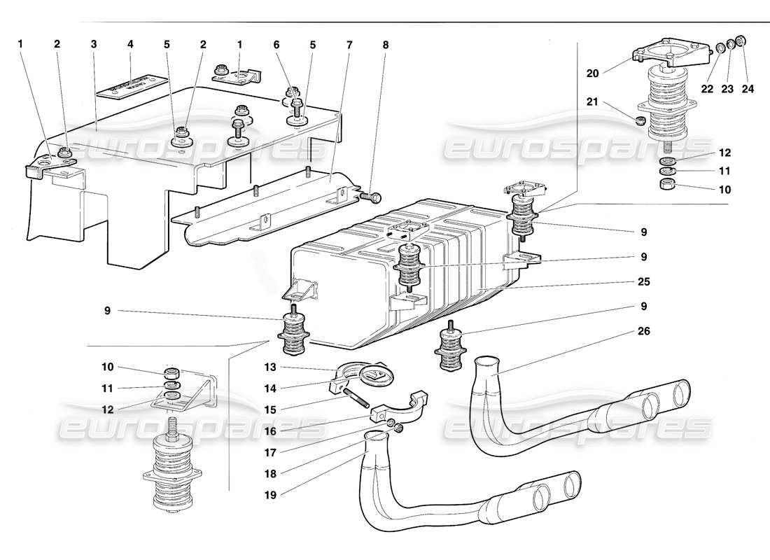 lamborghini diablo vt (1994) abgassystem teilediagramm