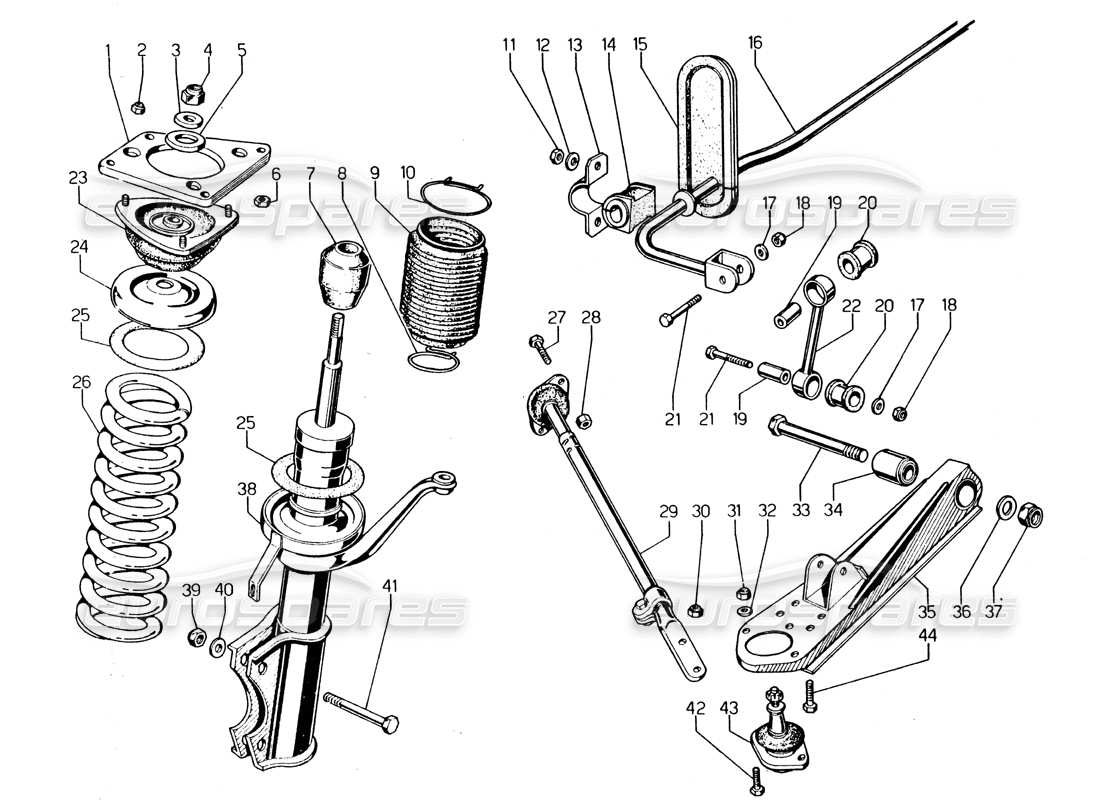 lamborghini urraco p250 / p250s vordere aufhängung teilediagramm