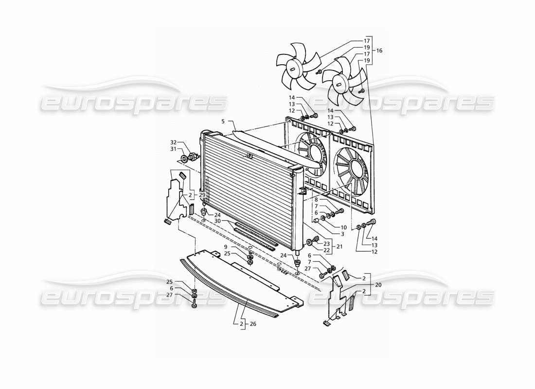 maserati qtp. 3.2 v8 (1999) teilediagramm für kühler und kühllüfter