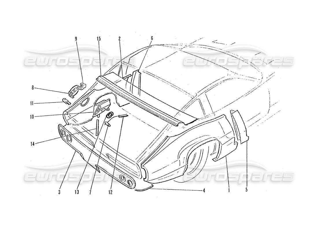 ferrari 365 gtc4 (coachwork) teilediagramm für heckverkleidungen