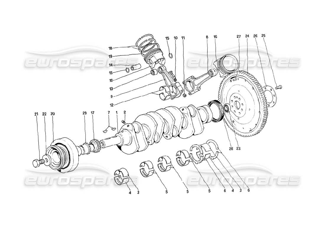 ferrari 288 gto kurbelwelle – pleuel und kolben – schwungrad teilediagramm