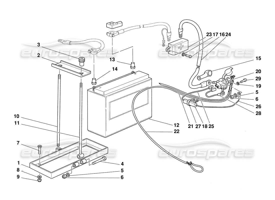 ferrari 348 challenge (1995) teilediagramm für batterie und batterietrennschalter