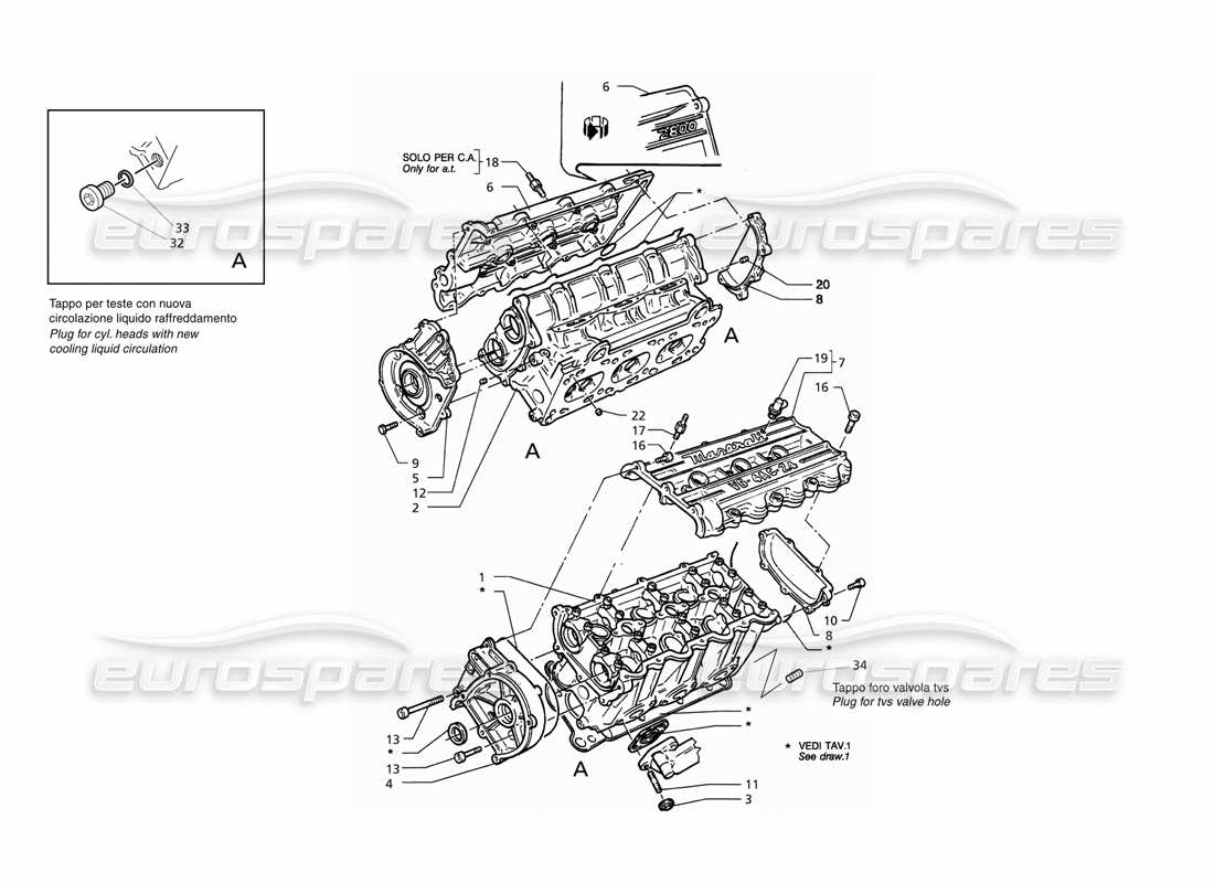 maserati qtp. 3.2 v8 (1999) zylinderköpfe teilediagramm