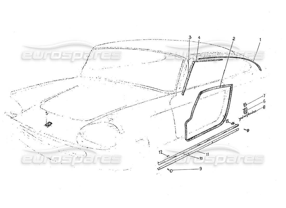 ferrari 330 gt 2+2 (coachwork) türgummis und außenblenden (ausgabe 1) ersatzteildiagramm