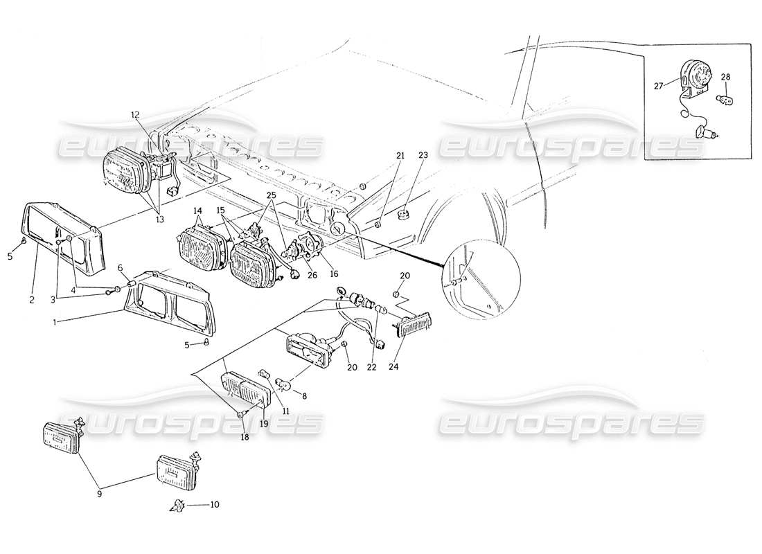 maserati karif 2.8 vordere rücklichter teilediagramm