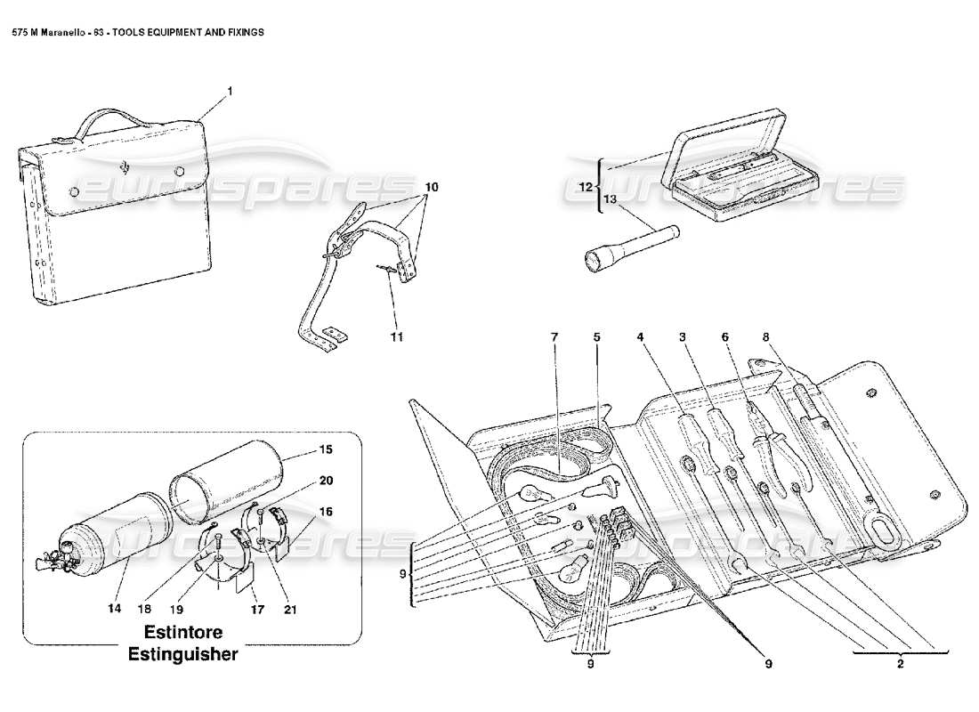 ferrari 575m maranello teilediagramm für werkzeuge, ausrüstung und befestigungen