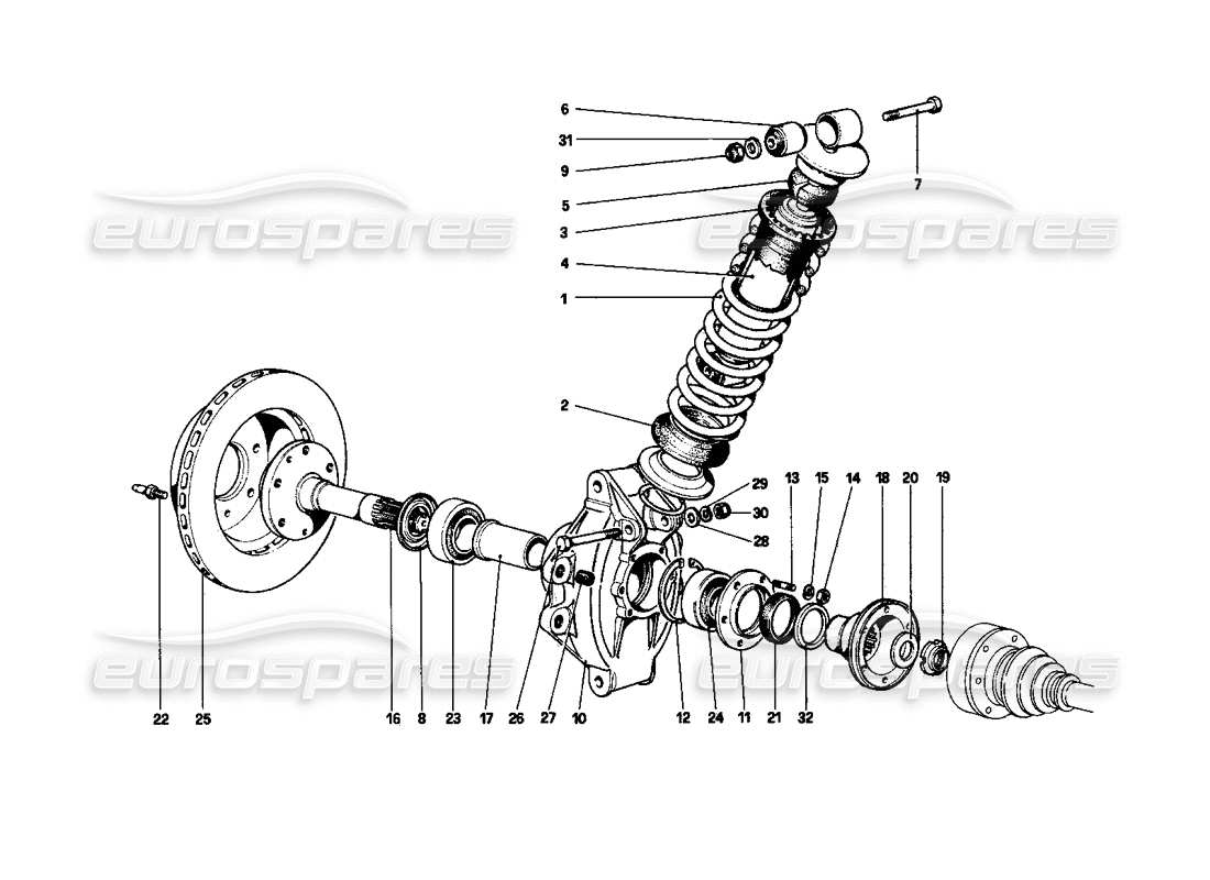 ferrari 208 turbo (1982) hinterradaufhängung – stoßdämpfer und bremsscheibe teilediagramm