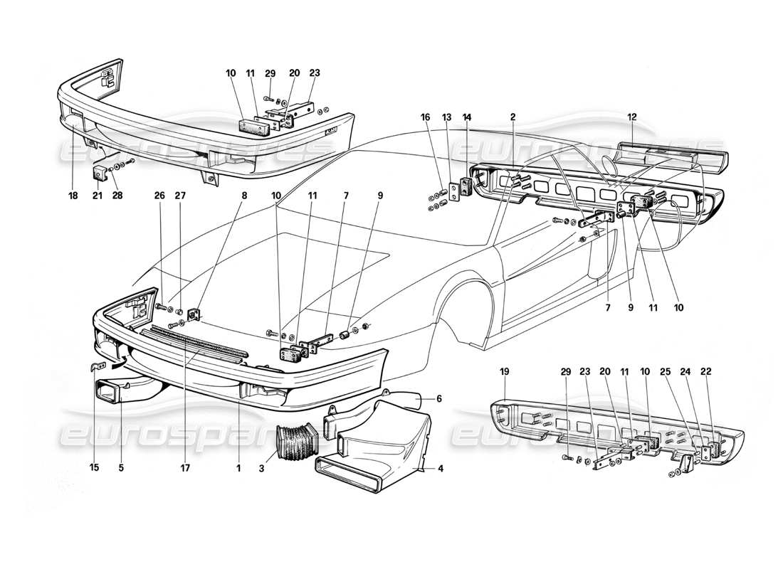 ferrari testarossa (1987) stoßstangen teilediagramm