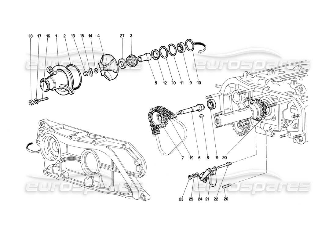 ferrari testarossa (1987) wasserpumpe teilediagramm