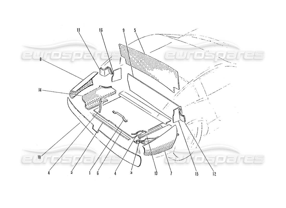 ferrari 365 gtc4 (coachwork) innenteppiche für den kofferraumdeckel teilediagramm