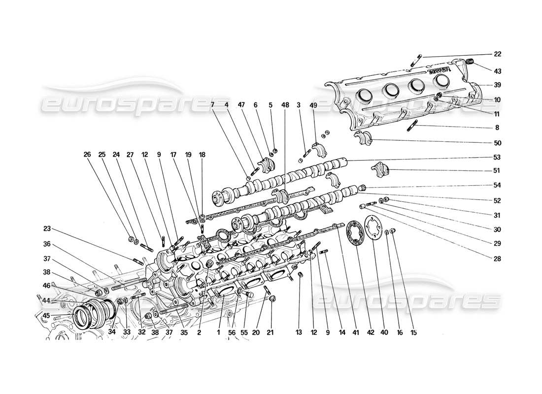 ferrari 328 (1988) zylinderkopf (links) teilediagramm