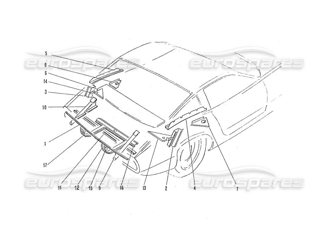 ferrari 365 gtc4 (coachwork) hintere innenverkleidungen teilediagramm