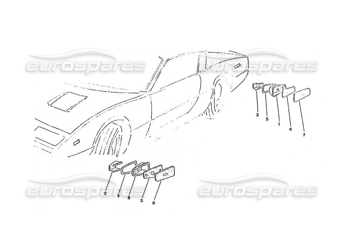 ferrari 365 gtc4 (coachwork) seitenmarkierungen für usa-kanada-giappen ersatzteildiagramm