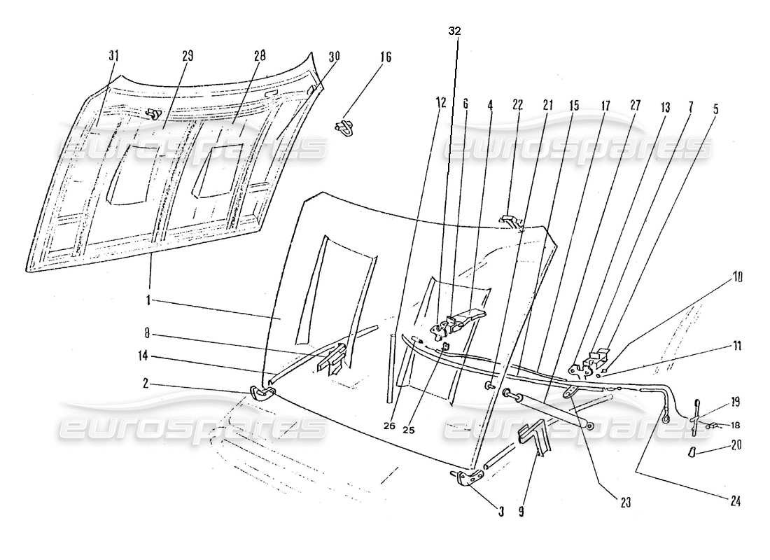 ferrari 365 gtc4 (coachwork) teilediagramm der vorderen motorhaube