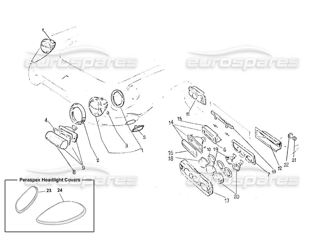 ferrari 365 gt 2+2 (coachwork) teilediagramm für vorder- und rücklichter