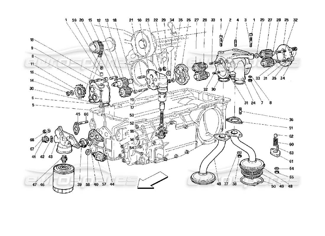 ferrari 512 tr schmierung – pumpen und ölfilter teilediagramm