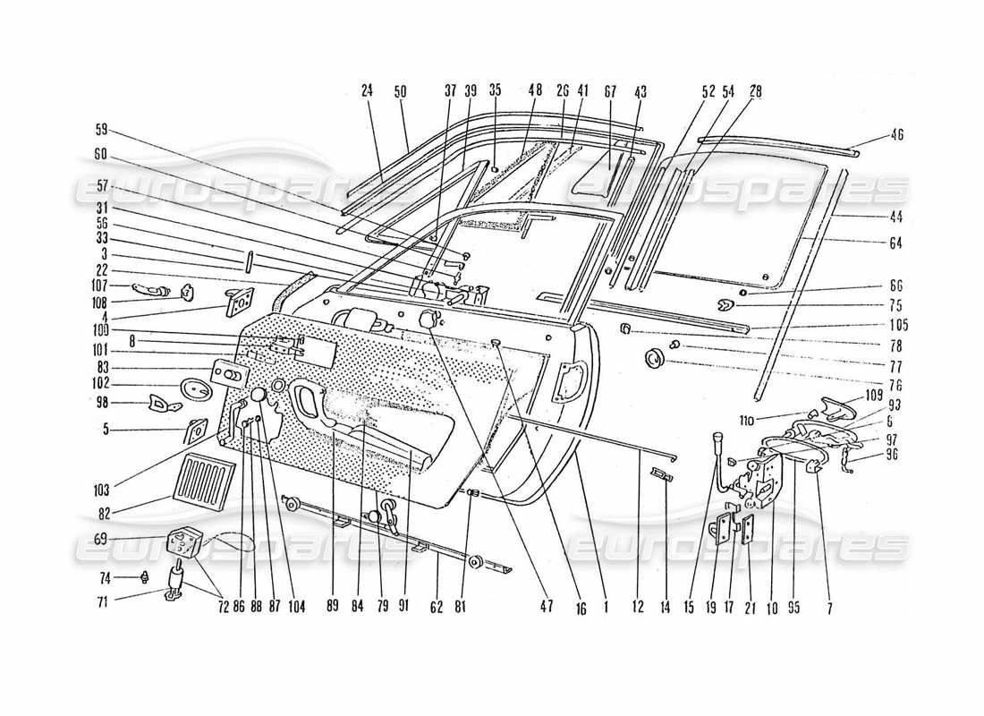 ferrari 365 gtc4 (coachwork) teilediagramm für türen und befestigungen