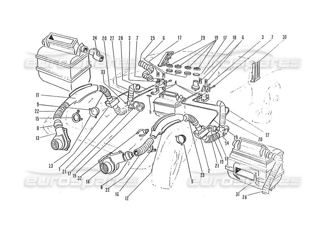 ferrari 365 gtc4 (coachwork) teilediagramm für heizgeräte und gebläse