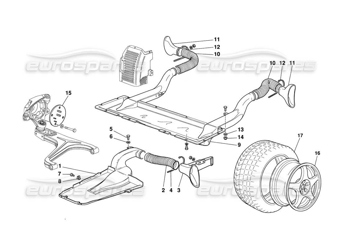 ferrari 348 challenge (1995) teilediagramm für räder und bremslufteinlässe