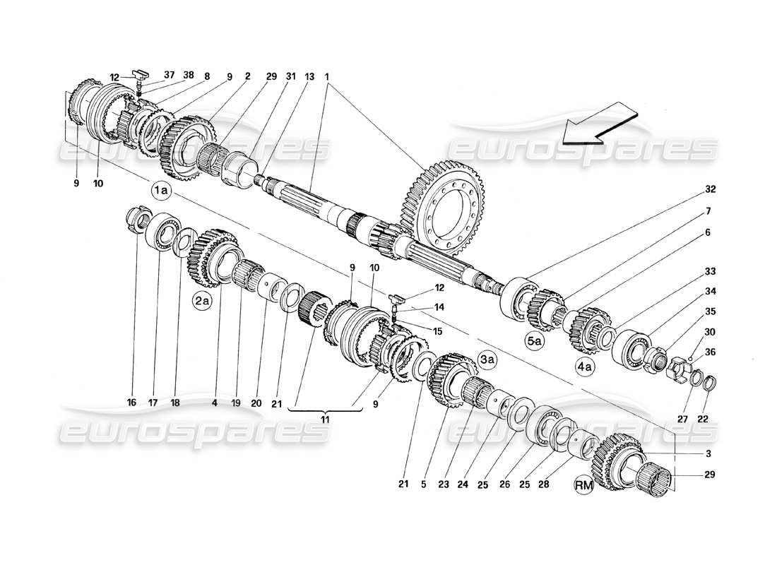 ferrari 348 (1993) tb / ts teilediagramm für vorgelegewellenräder