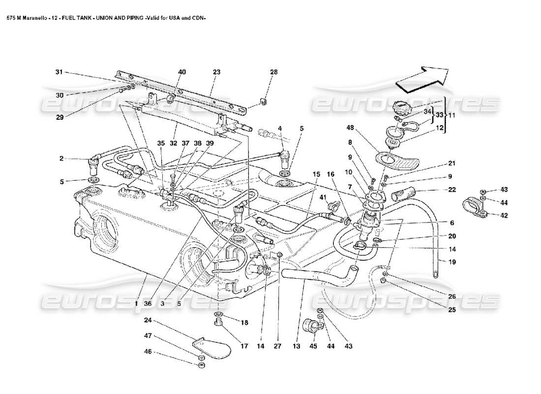 ferrari 575m maranello kraftstofftankanschluss und rohrleitungen nicht für usa und cdn teilediagramm