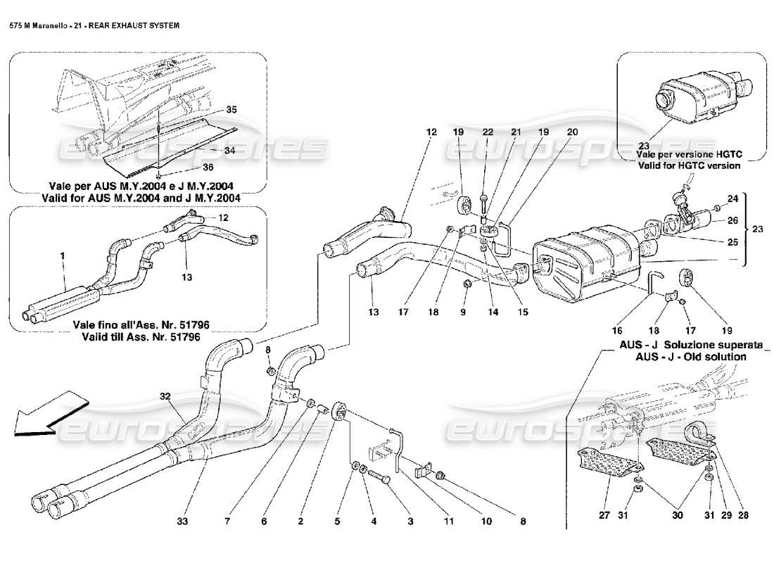 ferrari 575m maranello hinteres auspuffsystem teilediagramm