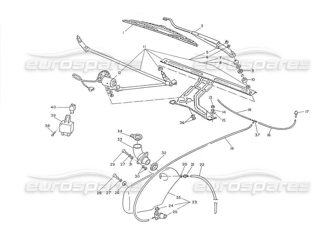 maserati ghibli 2.8 (non abs) teilediagramm für scheibe und scheibenwischer