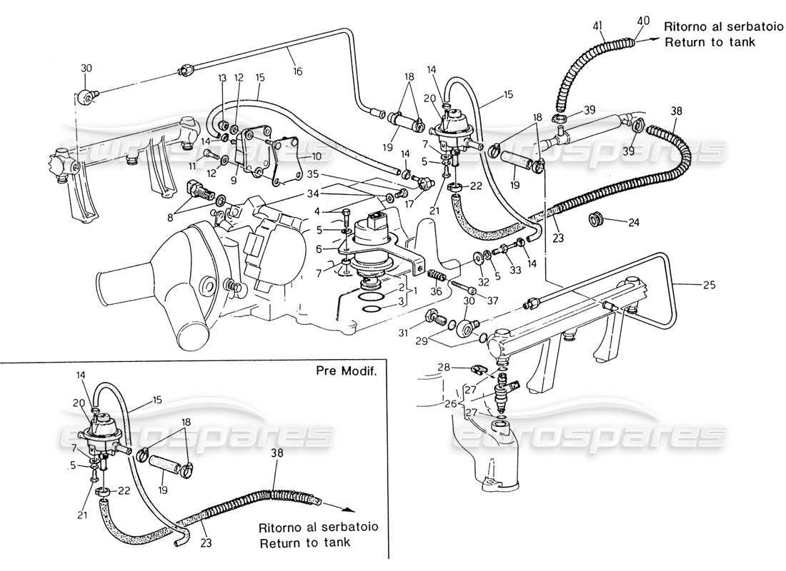 maserati 222 / 222e biturbo einspritzsystem - zubehörteilediagramm