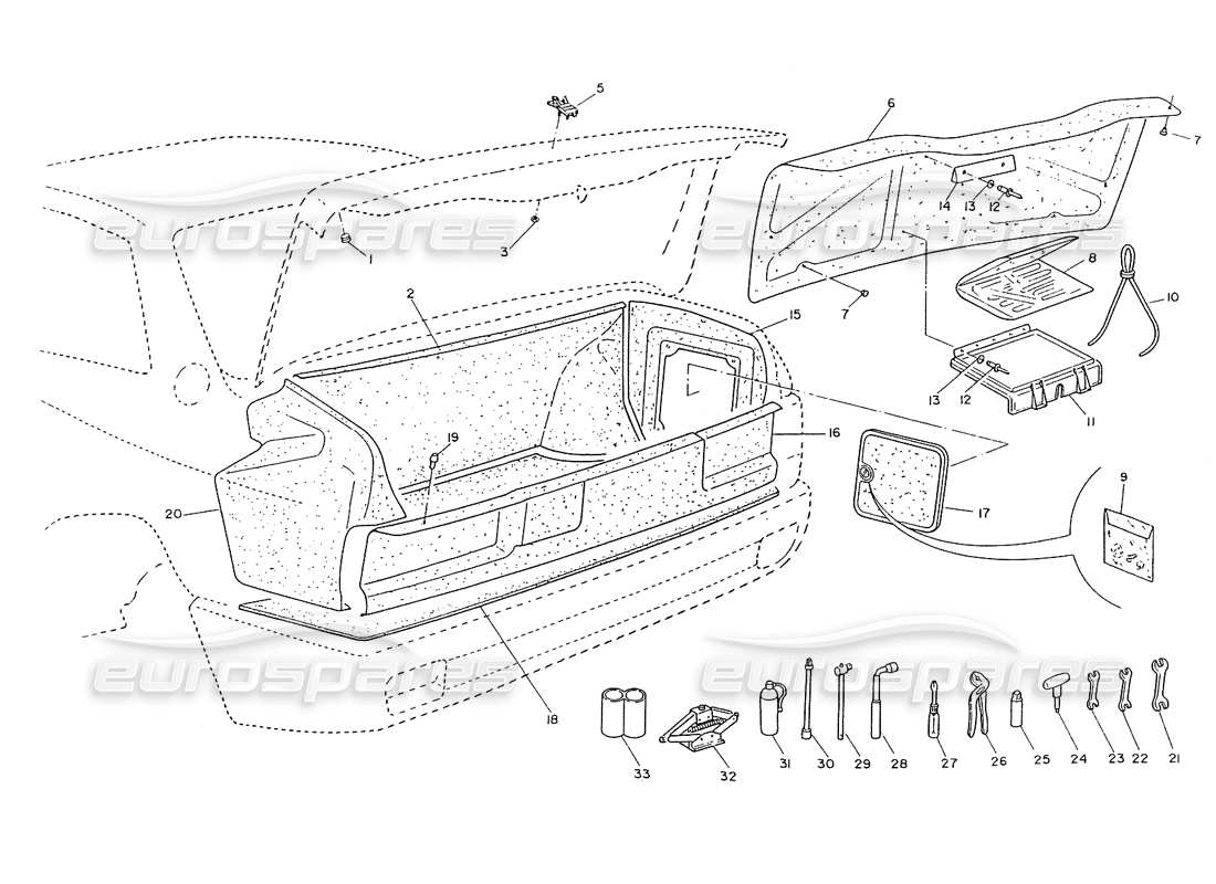 maserati ghibli 2.8 (non abs) kofferraumdeckel, zierblende, zierleiste, werkzeugteile-diagramm