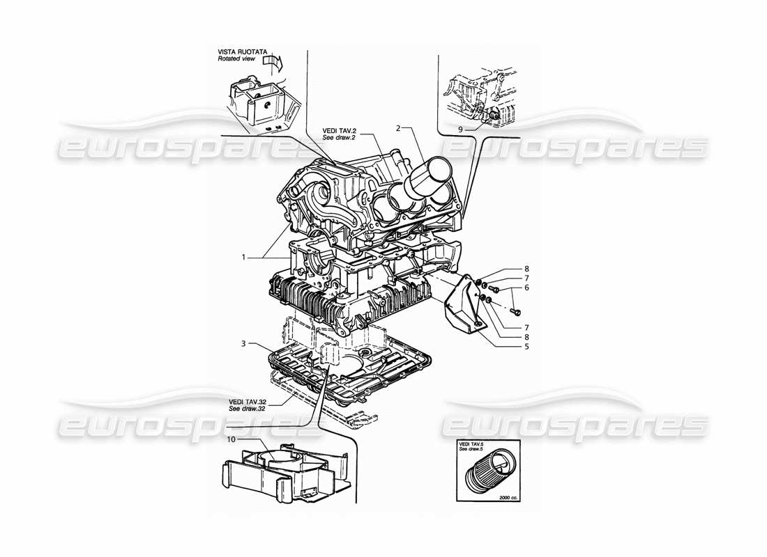 maserati qtp. 3.2 v8 (1999) teilediagramm für motorblock und ölwanne