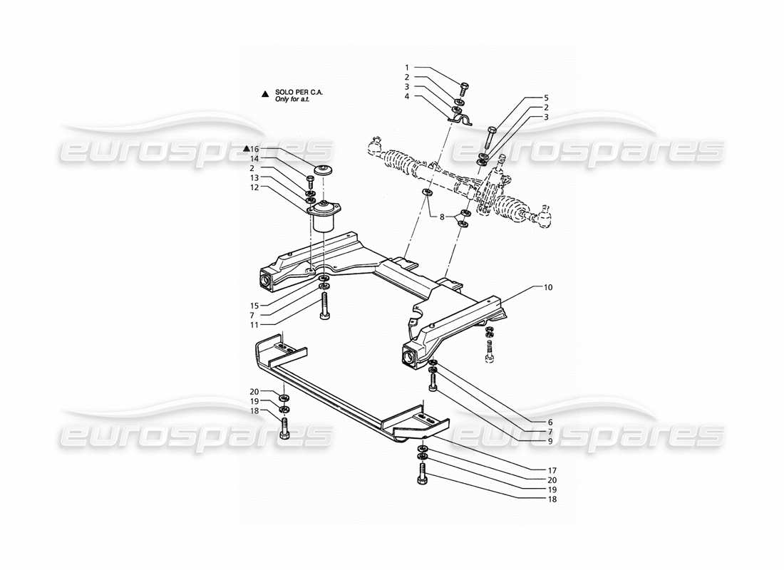 maserati qtp. 3.2 v8 (1999) teilediagramm des vorderen hilfsrahmens des lenkgetriebes